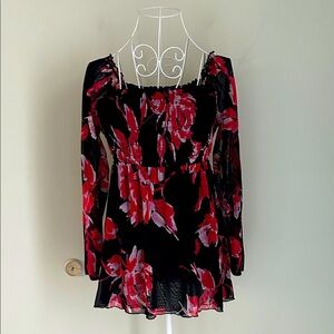 INC International Concepts Black and Pink Floral Blouse